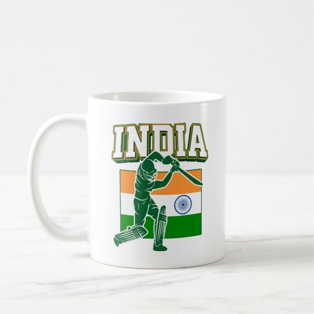 India Cricket With Indian Flag Gift Coffee Mug (Left)