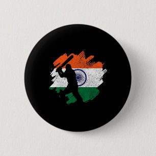 India Cricketer Vintage Indian Flag  2 Inch Round Button
