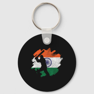 India Cricketer Vintage Indian Flag Keychain