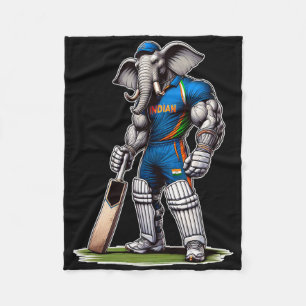 India Elephant Cricket Player Cricketer  Fleece Blanket