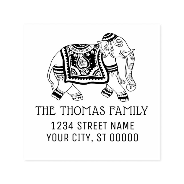 India Elephant Name Return Address Monogram  Self-inking Stamp (Design)