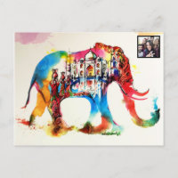 India Elephant Vintage Travel Love Watercolor