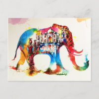 India Elephant Vintage Travel Love Watercolor