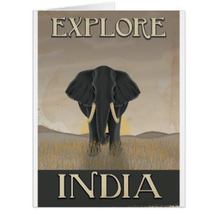 India elephant vintage travel poster