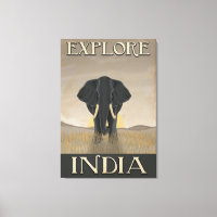 India elephant vintage travel poster