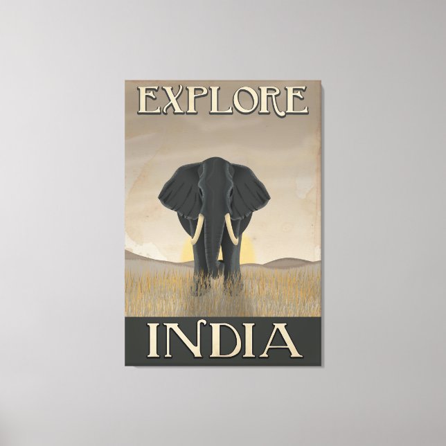 India elephant vintage travel poster canvas print (Front)