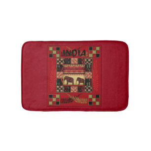India ethnic patchwork elephants bath mat