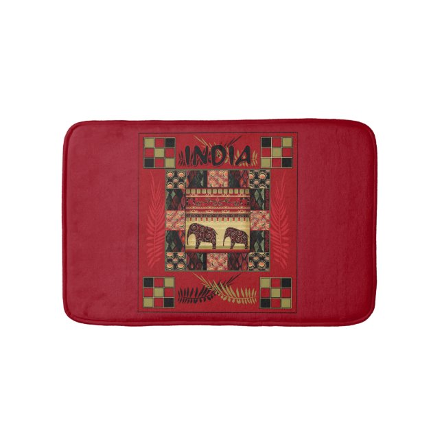 India ethnic patchwork elephants   bath mat (Front)