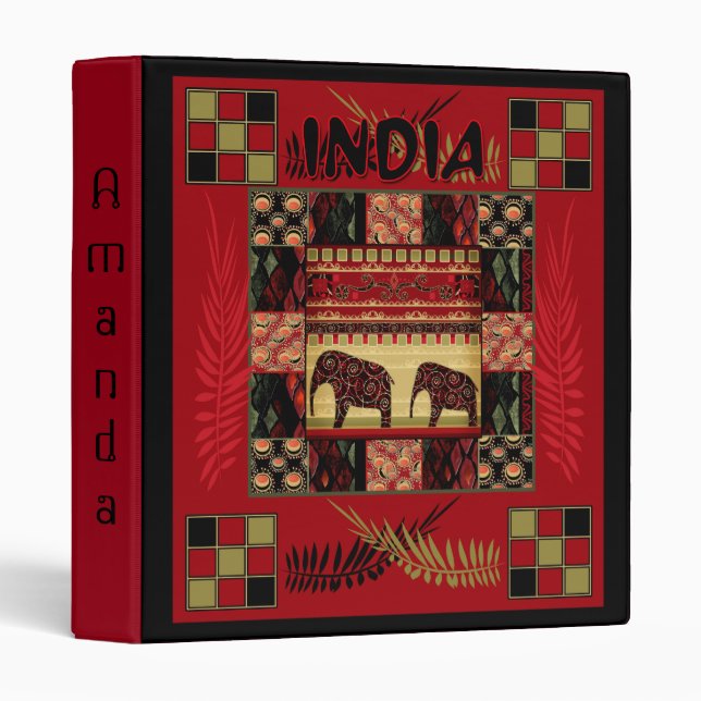 India ethnic patchwork elephants binder (Front/Spine)