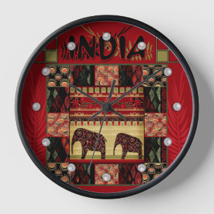India ethnic patchwork elephants  clock