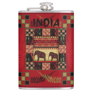 India ethnic patchwork elephants   hip flask