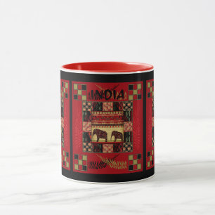 India ethnic patchwork elephants  mug