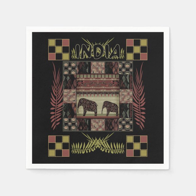 India ethnic patchwork elephants  napkin (Front)