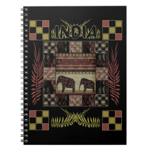 India ethnic patchwork elephants notebook