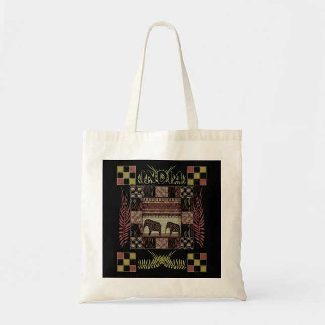 India ethnic patchwork elephants  tote bag (Front)