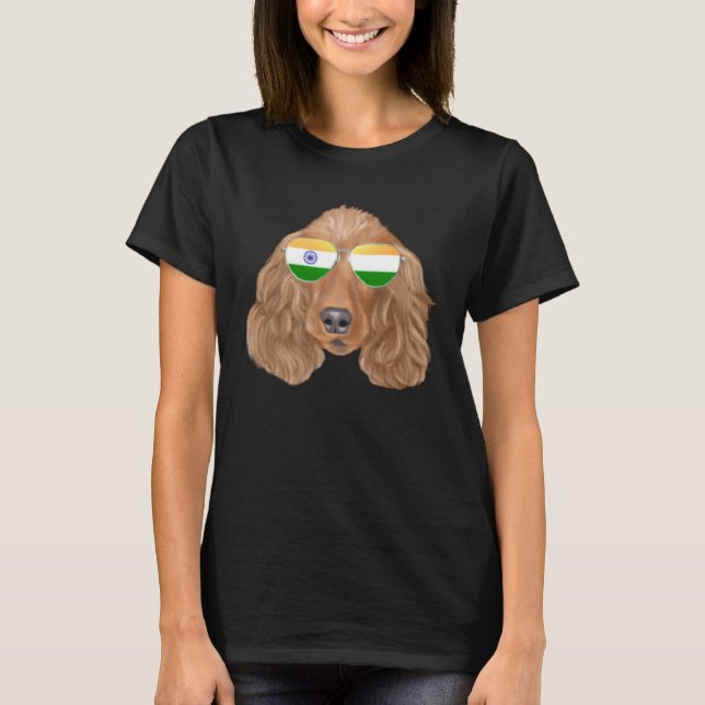 India Flag Cocker Spaniel Dog India Pocket T-Shirt (Front)