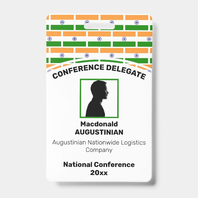 INDIA FLAG Customized Logo Photo ID Name Badge (Front)