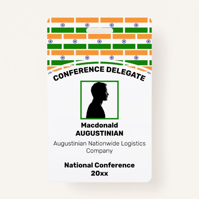 INDIA FLAG Customized Logo Photo ID Name Badge (Front)