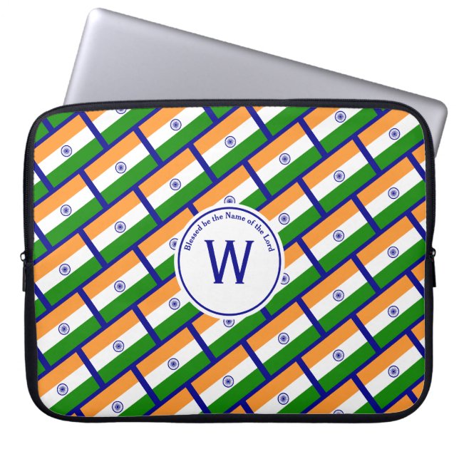 INDIA FLAG Customized Scripture Stylish BLUE Laptop Sleeve (Front)
