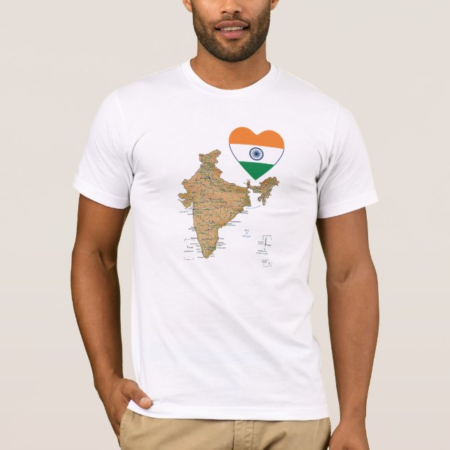 India Flag Heart and Map T-Shirt (Front)
