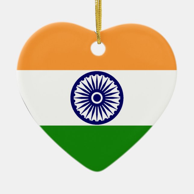 India Flag Heart Ceramic Ornament (Front)