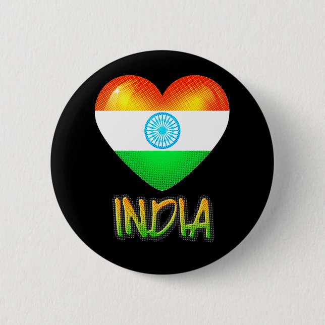 India Flag Heart Cutout 2 Inch Round Button (Front)