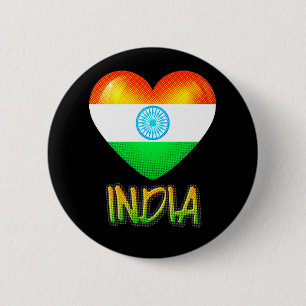 India Flag Heart Cutout 2 Inch Round Button