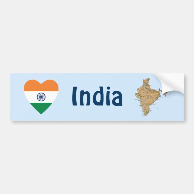 India Flag Heart + Map Bumper Sticker (Front)