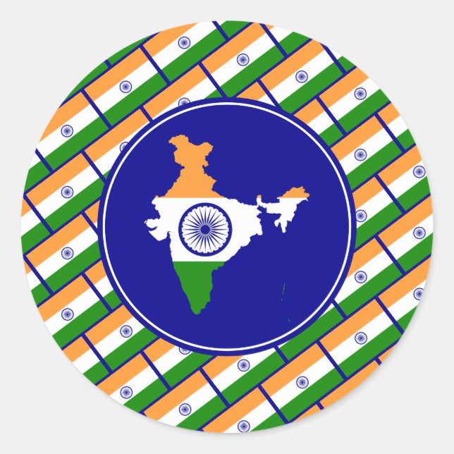 INDIA FLAG Indian Map Stylish Patriotic Classic Round Sticker (Front)