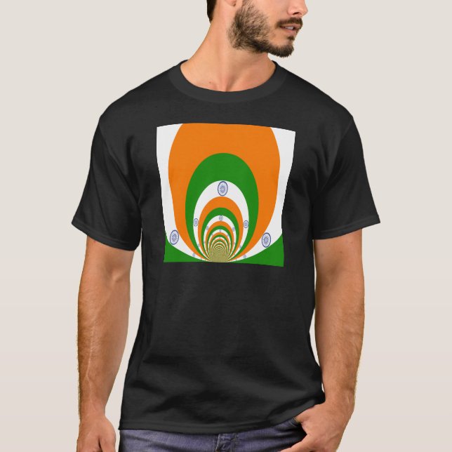 India Flag Kaleidoscope: Endless Unity & Patriotis T-Shirt (Front)