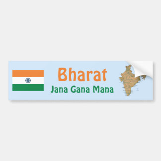 India Flag + Map Bumper Sticker