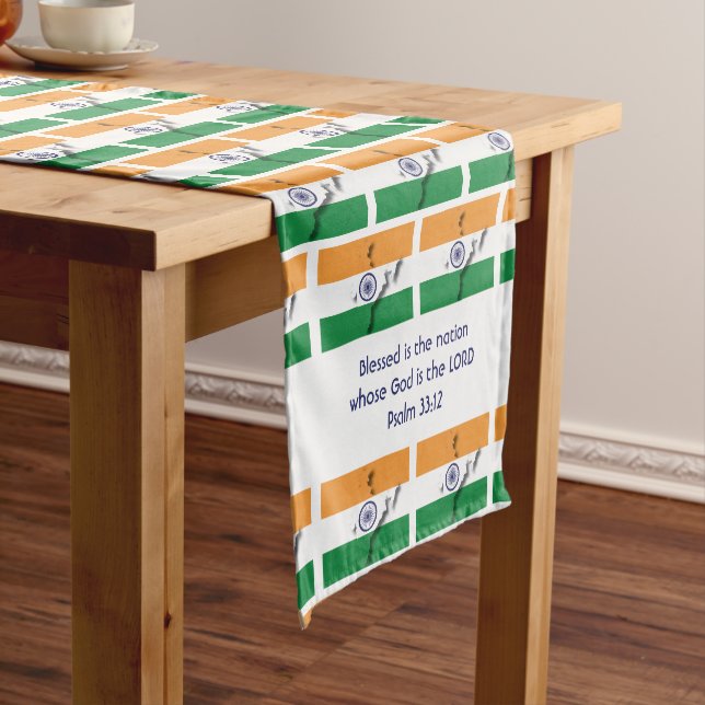 INDIA Flag Map Customized Scripture Short Table Runner (In Situ)