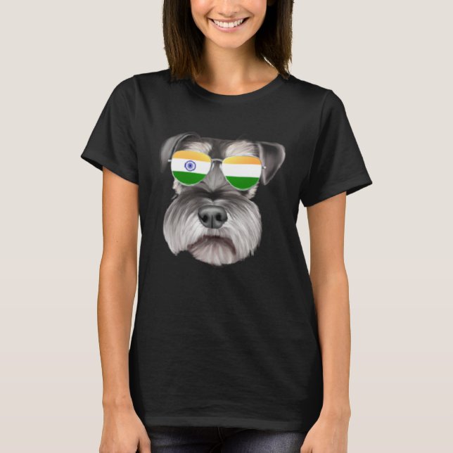 India Flag Miniature Schnauzer Dog India Pocket T-Shirt (Front)