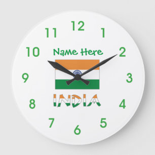 India Flag Personalized Green Round Large Clock