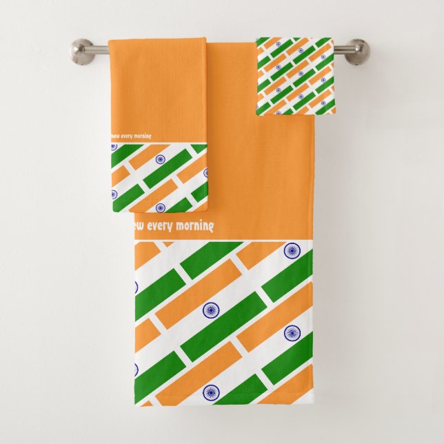 INDIA FLAG Personalized Scripture Stylish ORANGE Bath Towel Set (Insitu)