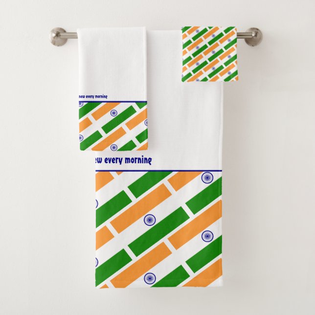 INDIA FLAG Personalized Scripture WHITE Bath Towel Set (Insitu)