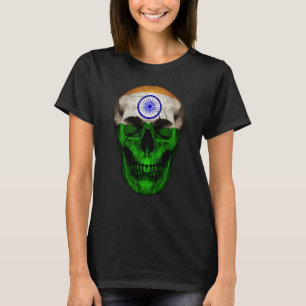 India Flag Skull Indian Roots Proud Patriotic T-Shirt
