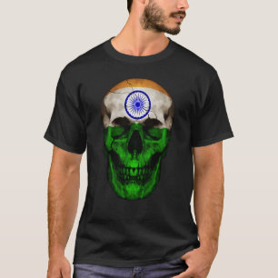 India Flag Skull Indian Roots Proud Patriotic T-Shirt