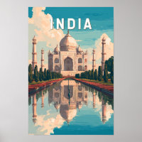 India Illustration Travel Art Vintage