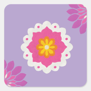 india inspired pink and purple pastel mandala  square sticker