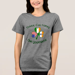 India Ireland USA Shamrock Personalized Women's Tri-Blend Shirt