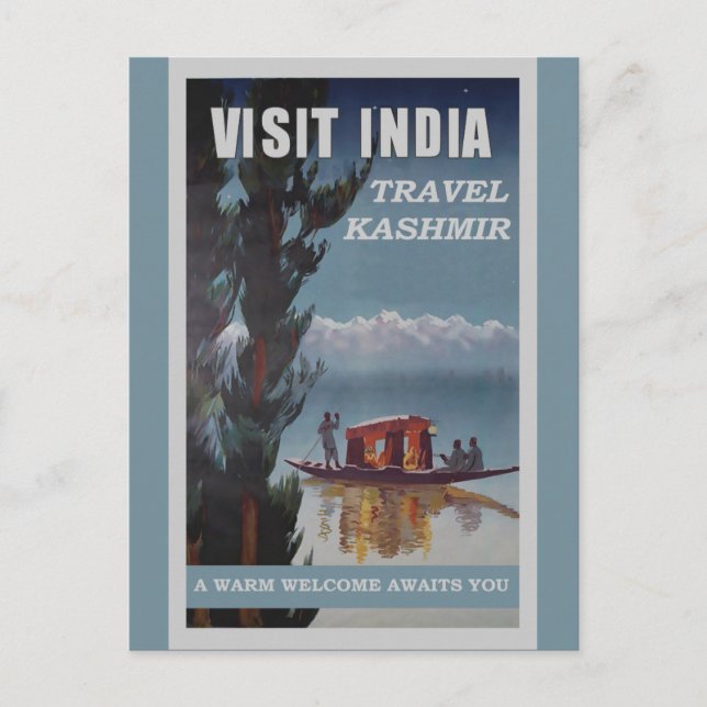 India Kashmir Vintage Travel Poster Postcard (Front)