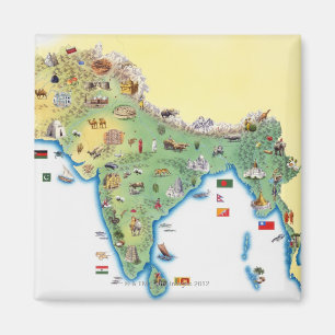 India, map with illustrations showing magnet