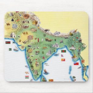 India, map with illustrations showing mouse pad