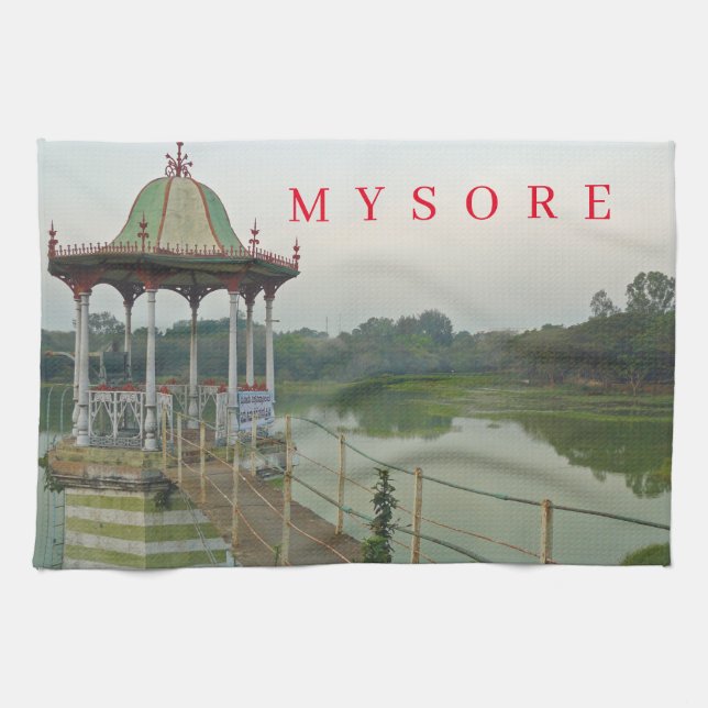 India Mysore lake view tea towel (Horizontal)