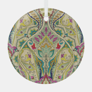 India paisley pattern, bohemian border. glass ornament