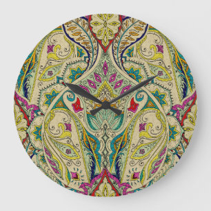 India paisley pattern, bohemian border. large clock