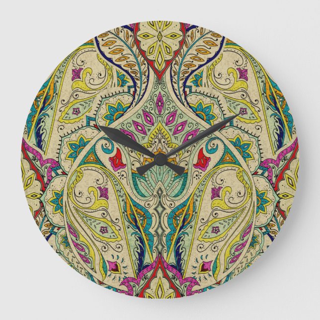 India paisley pattern, bohemian border. large clock (Front)