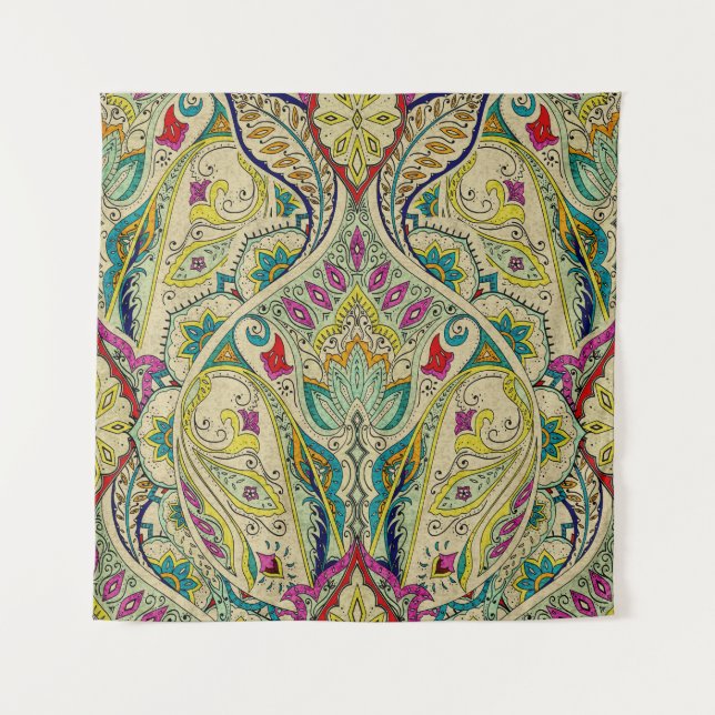 India paisley pattern, bohemian border. tapestry (Front)