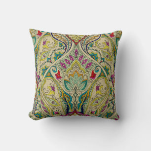 India paisley pattern, bohemian border. throw pillow